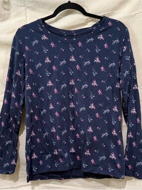 Women's Navy Long Sleeve Floral Tee - Pink/Blue Print